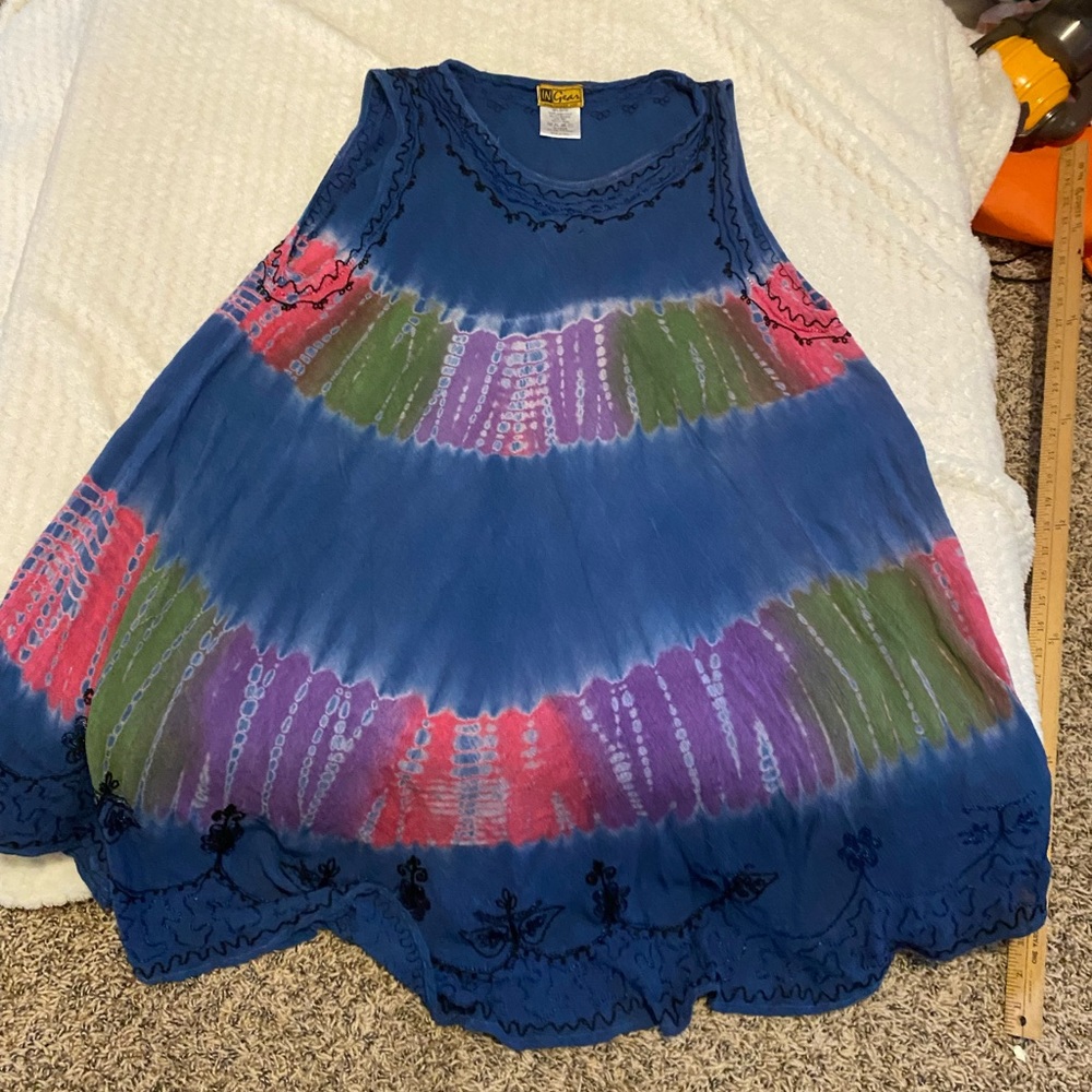 Vintage y2k  retro tie die embroidered Baltic fabric umbrella beach swim dress
